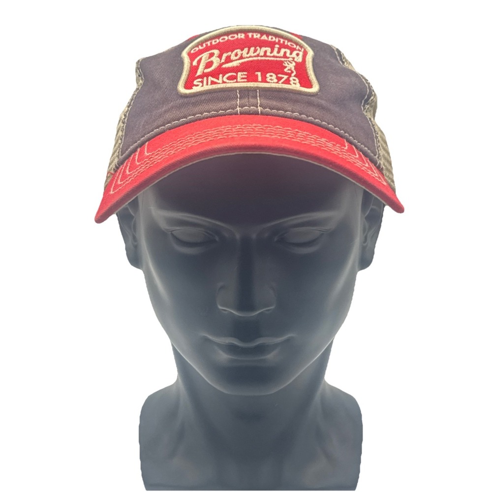 Browning Outdoor Tradition Since 1878 Mesh Trucker Adjustable Hat Cap Blue Red